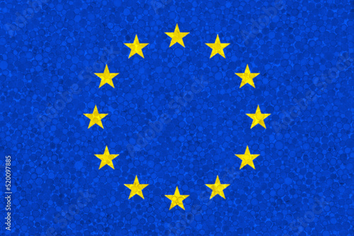 European Flag on styrofoam texture. Flag of Europe painted on the surface of plastic foam