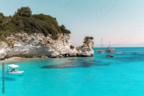 Summer vacation at Paxos (Paxi) Antipaxoi Blue Caves Gaios port Lakka Greek Ionian Island Epirus