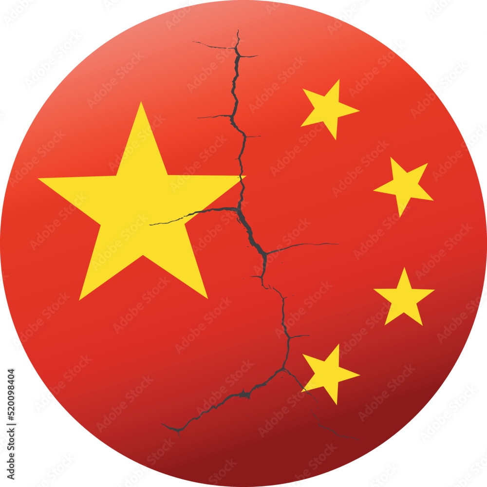 vector icon with the Chinese flag and a crack as a symbol of the crisis in China vector icon with the Chinese flag and a crack as a symbol of the crisis in China