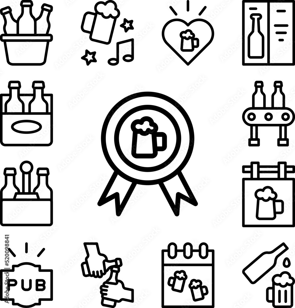Beer, label icon in a collection with other items Beer, label icon in a collection with other items