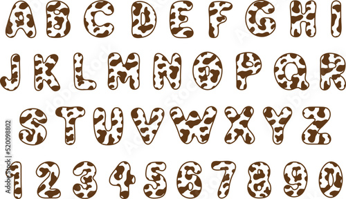 Brown Cow Print Alphabet Letters and Numbers Graphic Set