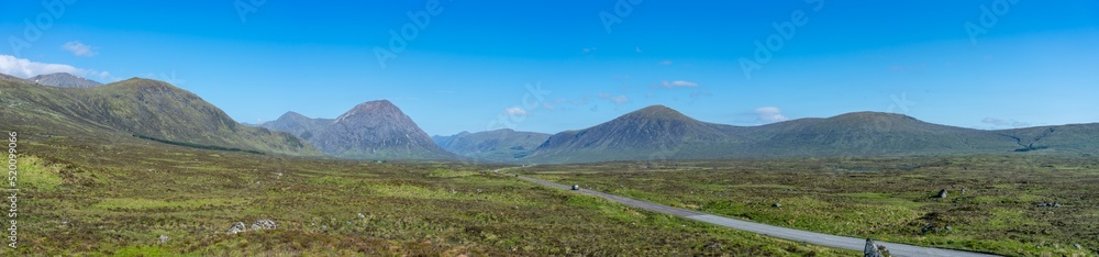 Glen Coe valley peaks panorama in Scotland