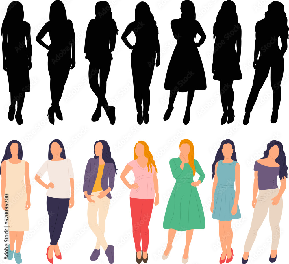 women in flat style, silhouette isolated, vector women in flat style, silhouette isolated, vector
