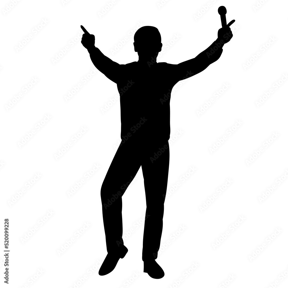 silhouette man dancing with a microphone on a white background isolated, vector