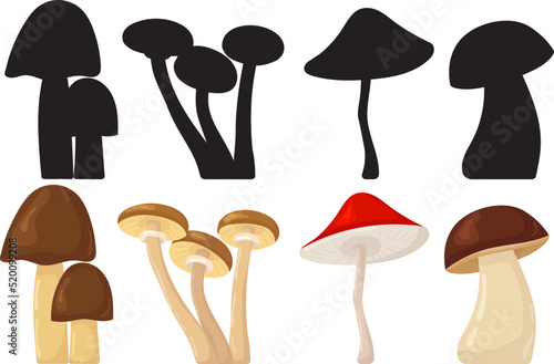 mushrooms in flat style, silhouette isolated, vector