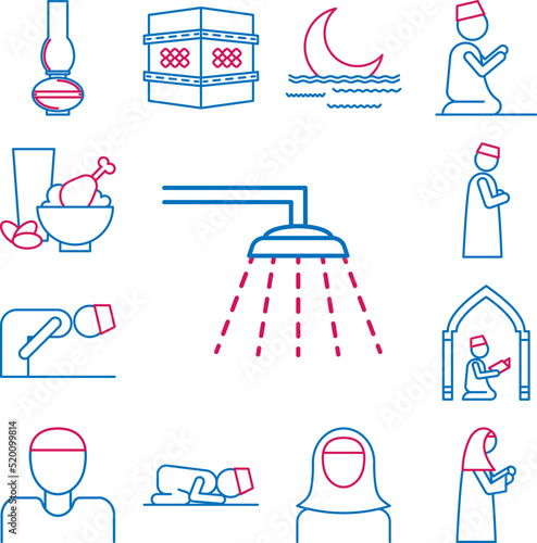 Islam, islamic ghusl 2 colored line icon in a collection with other items