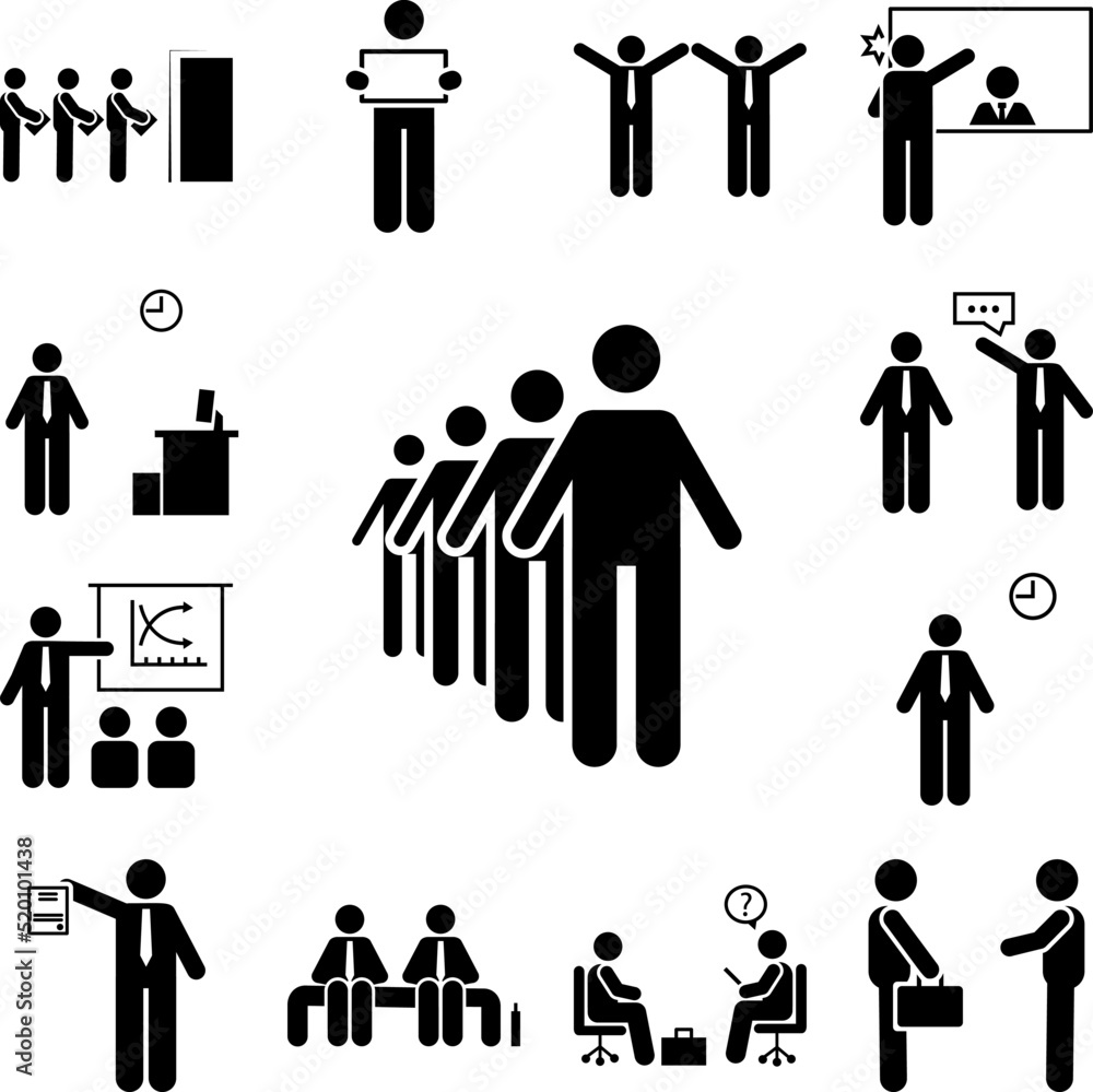 Pictogram of line, long, people icon in a collection with other items