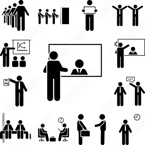 Pictogram of counter, jobless, money icon in a collection with other items