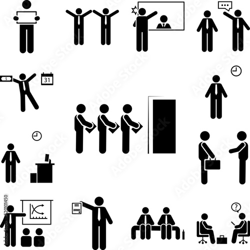 Pictogram of interview, job, jobless, line icon in a collection with other items