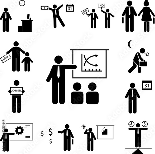 Pictogram of seminar, people icon in a collection with other items