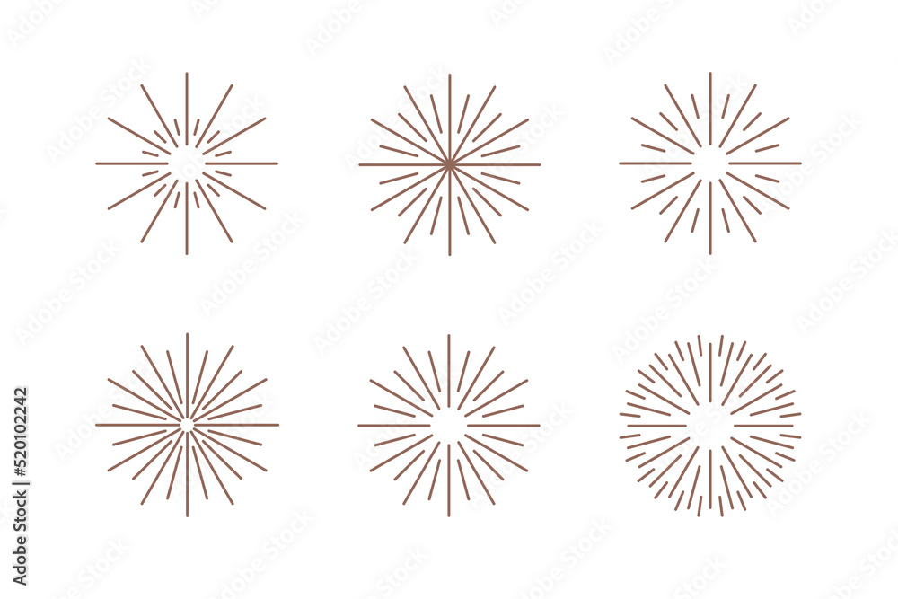 Fireworks icons. Set of 6 geometric shape. Modern linear design print.  Modern abstract linear compositions and graphic design elements.
