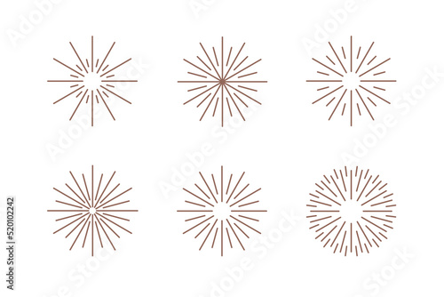 Fireworks icons. Set of 6 geometric shape. Modern linear design print.  Modern abstract linear compositions and graphic design elements.