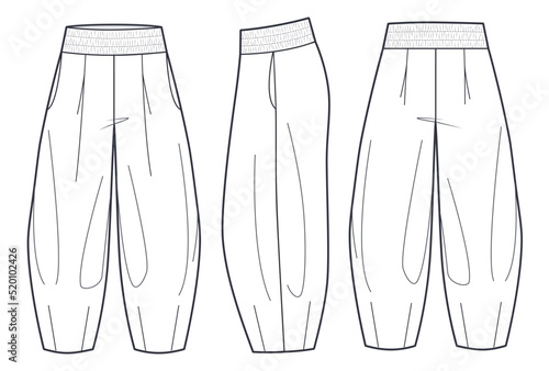 Vecteur Stock Linen Pants Balloon fashion flat technical drawing
