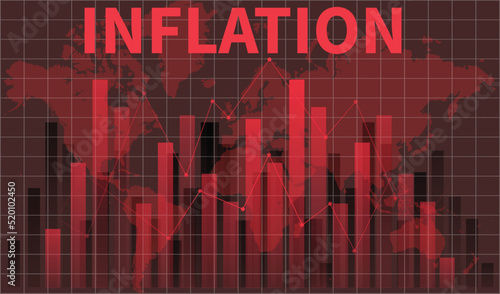 Inflation background worldwide. Graph showing increase in inflation Worldwide background concept, The word core values and stocks, and shares against, Data analyzing in foreign market