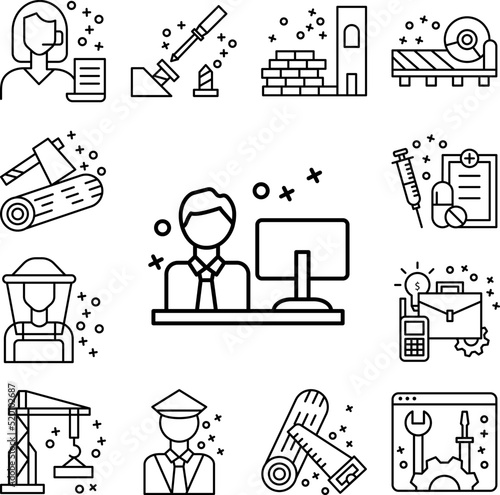 Worker businessman office icon in a collection with other items