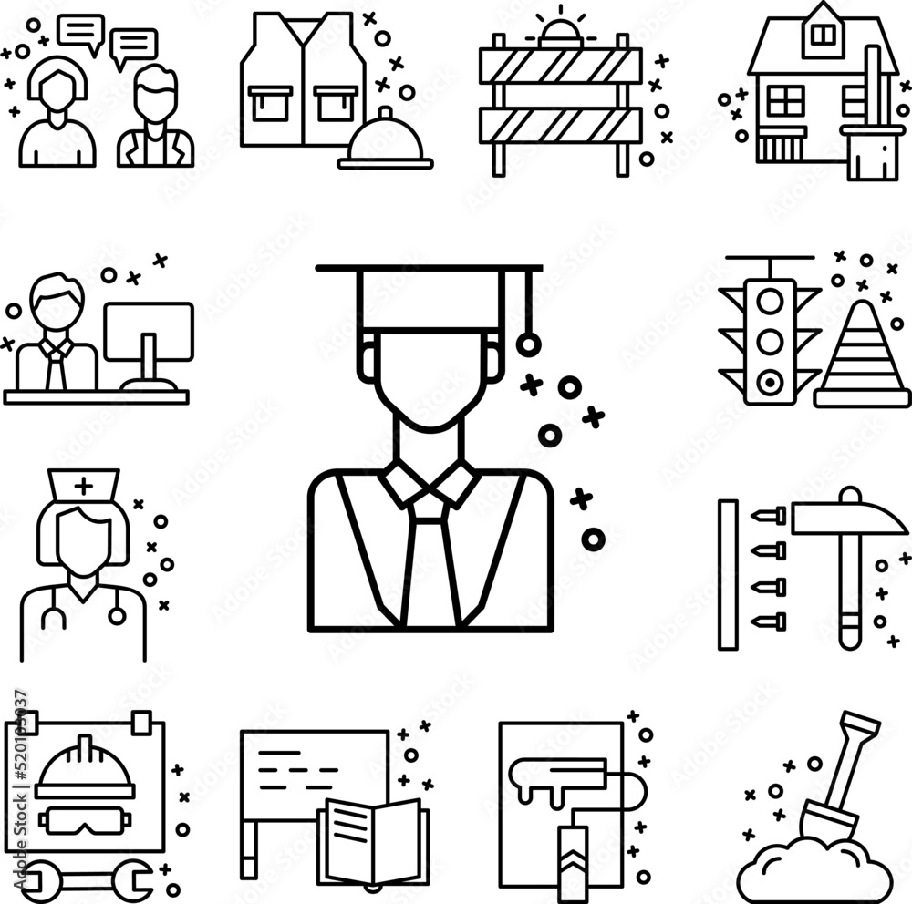 Student university man icon in a collection with other items Student university man icon in a collection with other items