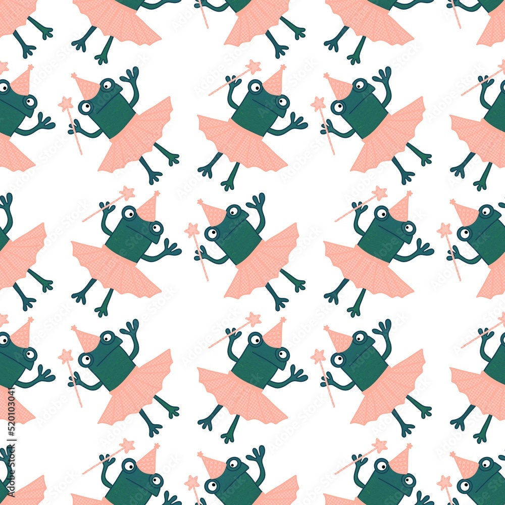 Cartoon seamless cute ballerina frogs pattern for wrapping paper and clothes print and kids and fabrics