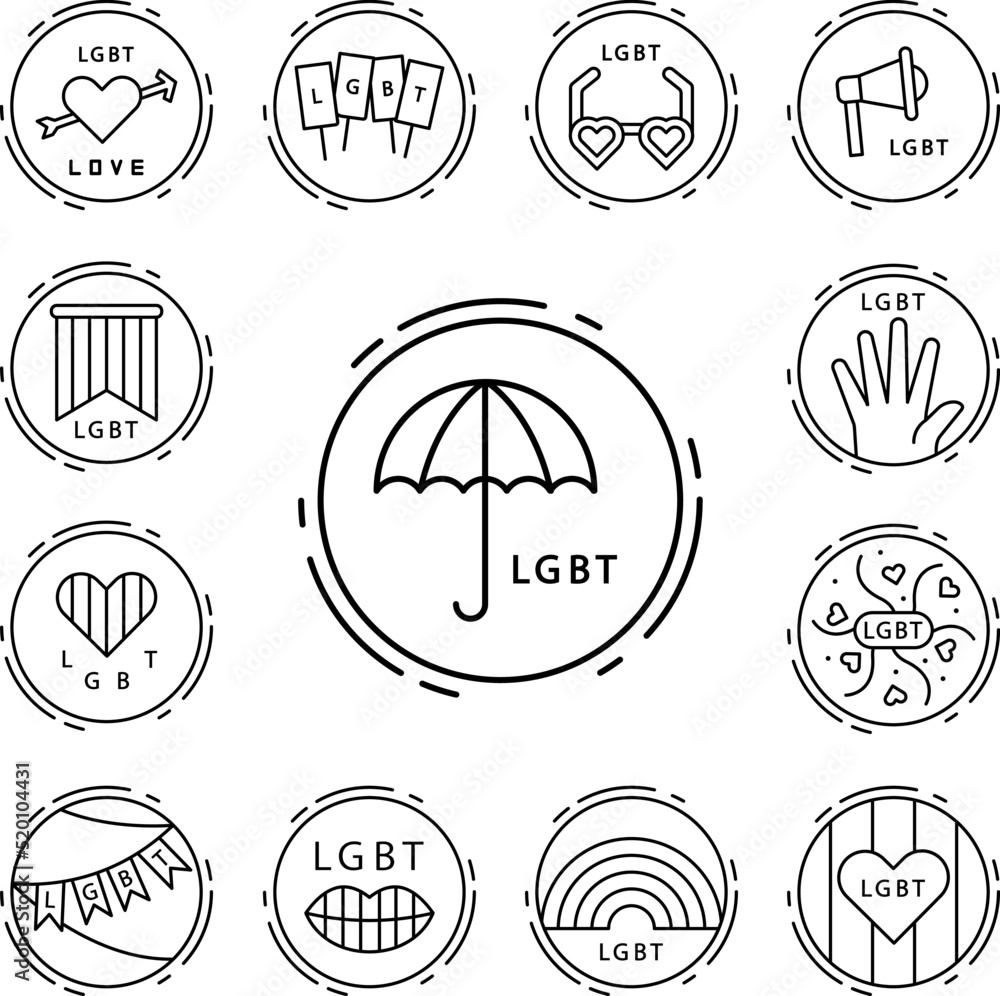 Umbrella, lgbt icon in a collection with other items Umbrella, lgbt icon in a collection with other items