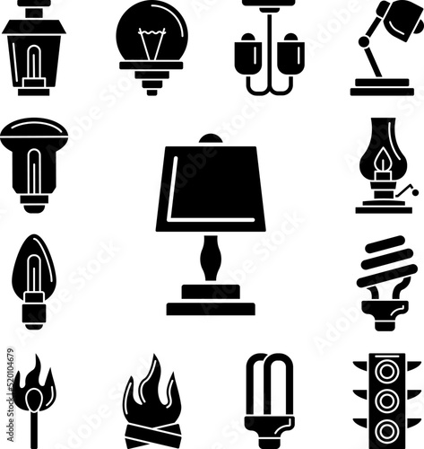 Light  desk lamp icon in a collection with other items