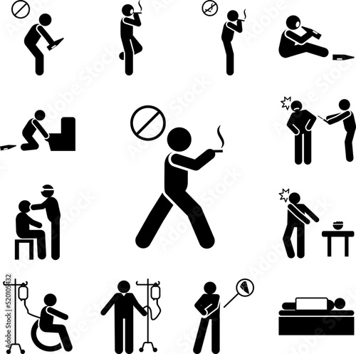 Smoking, man, no smoking icon in a collection with other items