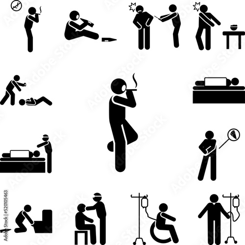 Smoking, man, liver icon in a collection with other items