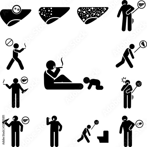 Man, smoking, baby icon in a collection with other items