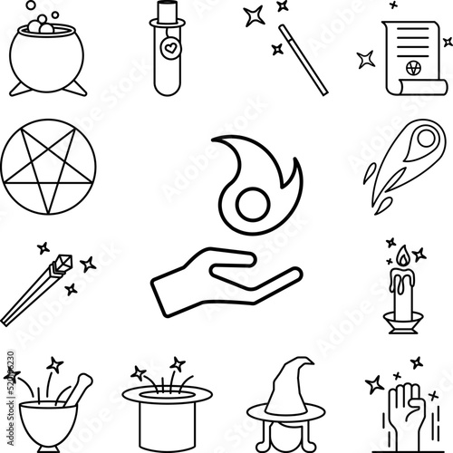 hand, magic, fire icon in a collection with other items