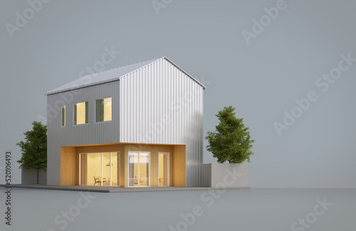 Modern house exterior with white metal sheet and wood isolated on gray background.3d rendering © manow