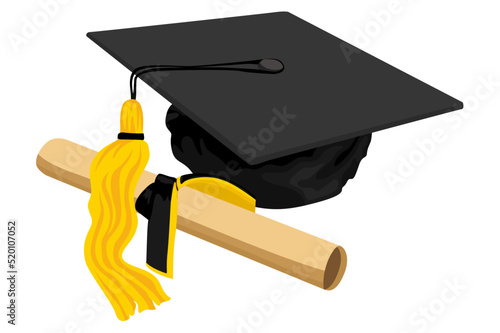 graduation gown cap and graduation certificate roll