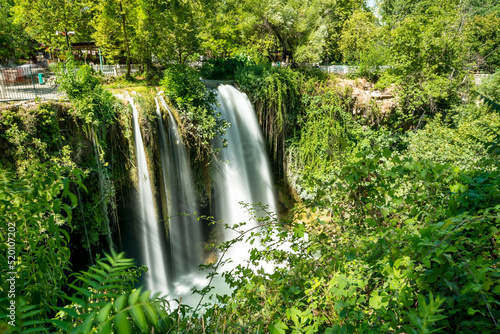 Long exposure wide angle photo of d  den waterfall in Antalya  Turkey. Selective focus