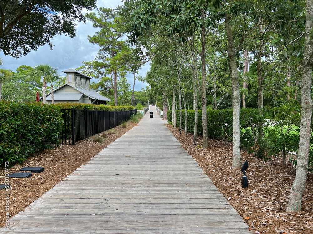 The wooden walking and bike trail in Watercolor, Florida.