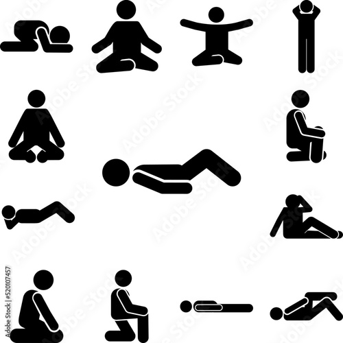 Man, knee, lying icon in a collection with other items