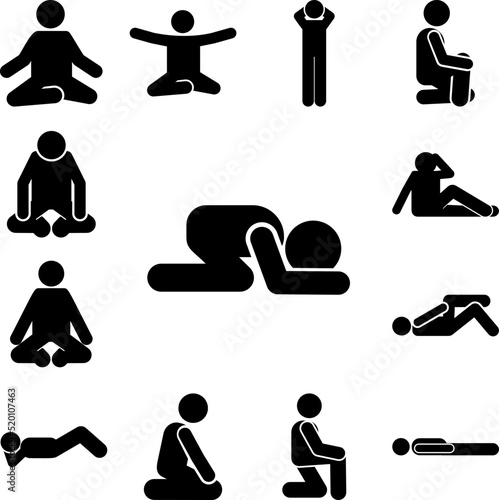 Man, floor, pray icon in a collection with other items