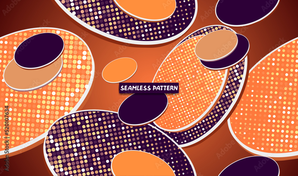 abstract seamless pattern with orange, black circles and sequins