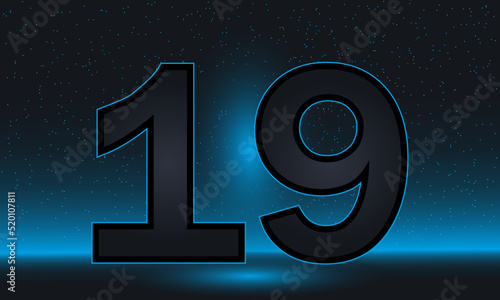 Number 19 vector. Luxury blue number 19 with luxurious modern background. vector design for celebration, invitation card and greeting card photo