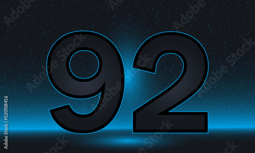 Number 92 vector. Luxury blue number 92 with luxurious modern background. vector design for celebration, invitation card and greeting card