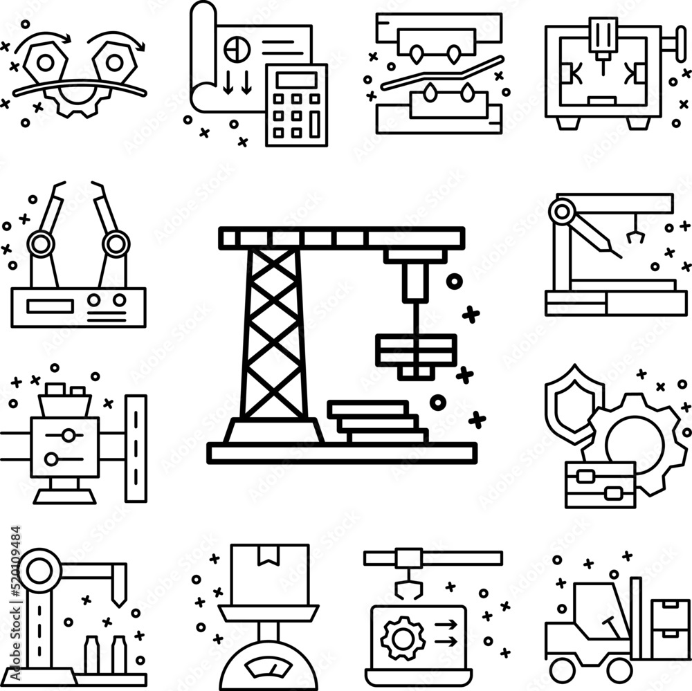 Fototapeta premium Crane hook lift icon in a collection with other items