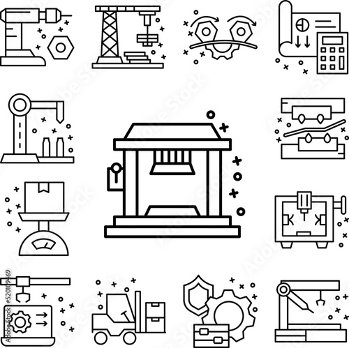 Press machine industry icon in a collection with other items