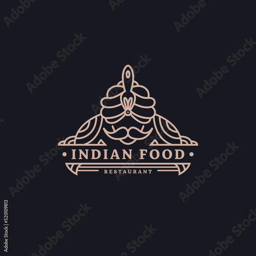 Indian Food restaurant monoline style classic vintage logo design illustration