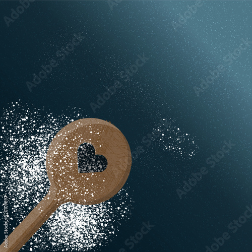 Wooden spoon with icing sugar