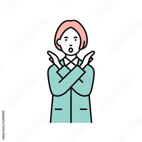 ビジネス_人物_女性_スーツ_上半身_手でバツを作る