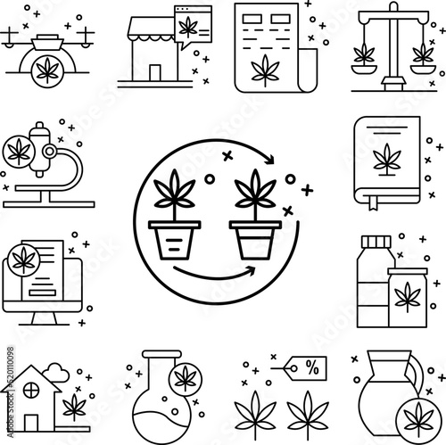 Marijuana healthcare icon in a collection with other items