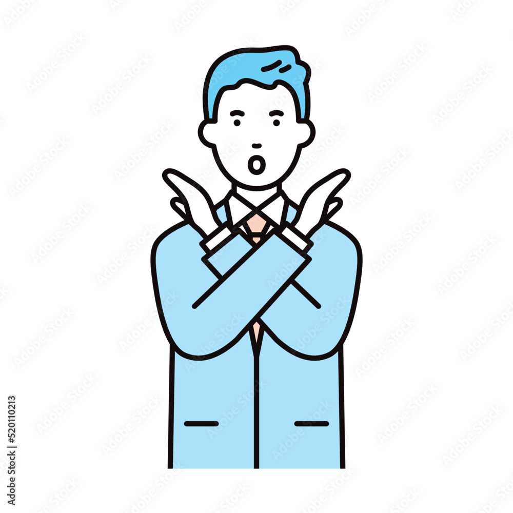 ビジネス_人物_男性_スーツ_上半身_手でバツを作る ビジネス_人物_男性_スーツ_上半身_手でバツを作る
