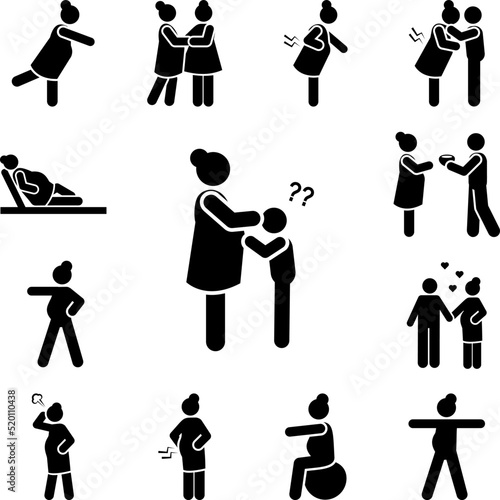 Child, mother, pregnant icon in a collection with other items