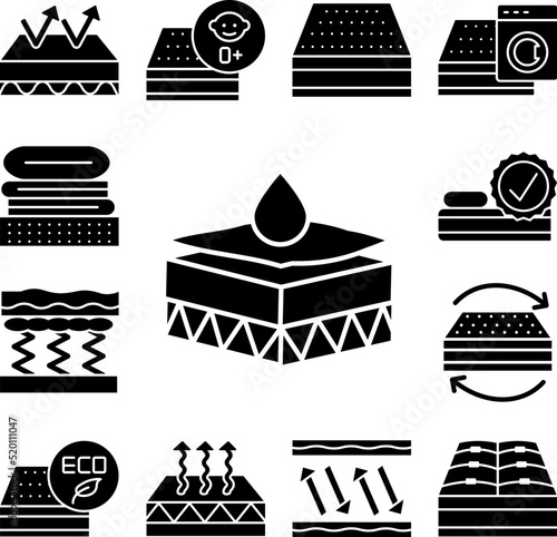 Mattress, layers, drop icon in a collection with other items