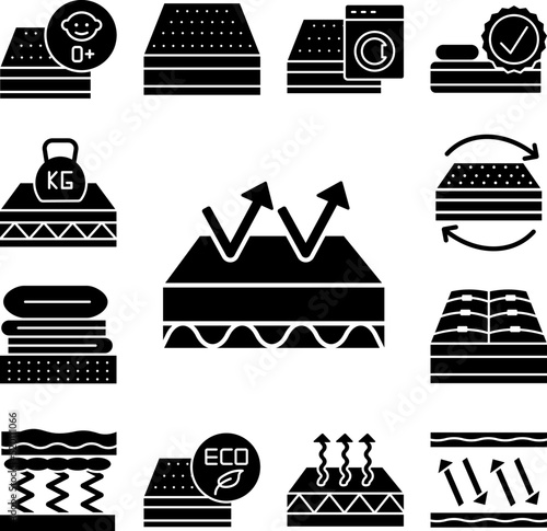Mattress, arrows, elasticity icon in a collection with other items