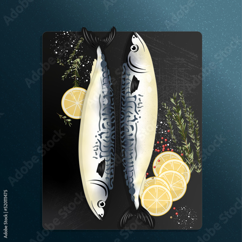 Two herrings with lemon and pepper composition