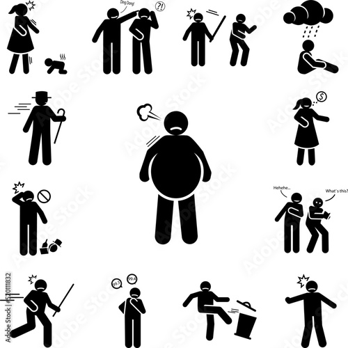 Insensitive, angry, man icon in a collection with other items