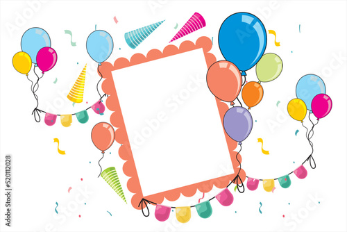 Happy birthday. Vector illustration of birthday photo frame. Birthday frame with balloons. Very suitable for birthday designs and other celebration events