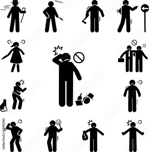 Dirty, man, messed up, messy icon in a collection with other items